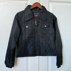 Algonquins Black Quilted Cropped Full Zip Jacket Womens Neutral Contemporary